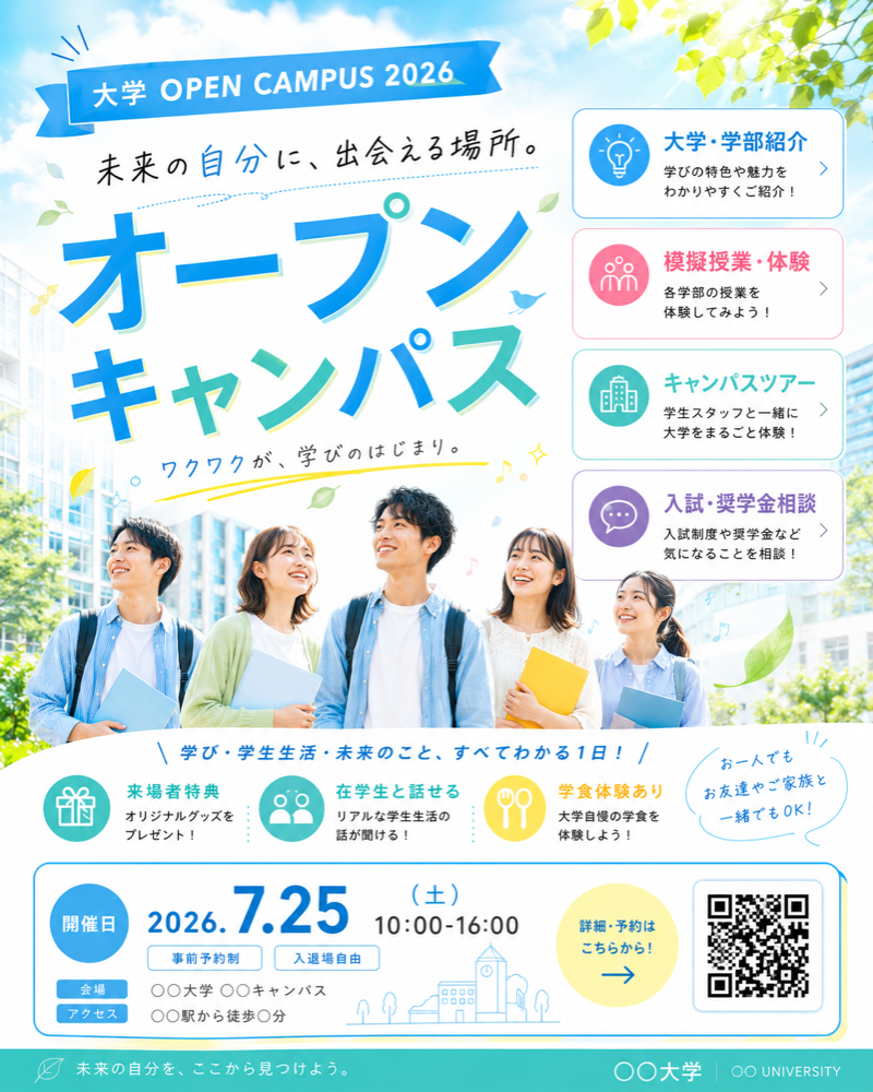 AI制作のオープンキャンパスのチラシ作例