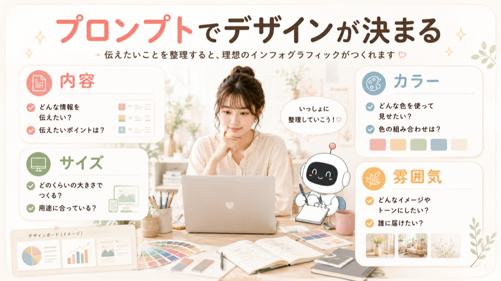 プロンプトでデザインが決まる：内容・カラー・サイズ・雰囲気を整理する図解